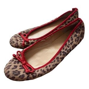 Kelsi Dagger Leopard Print Ballet Flats Shoes Red Bow Women 8.5 Brown Bettie